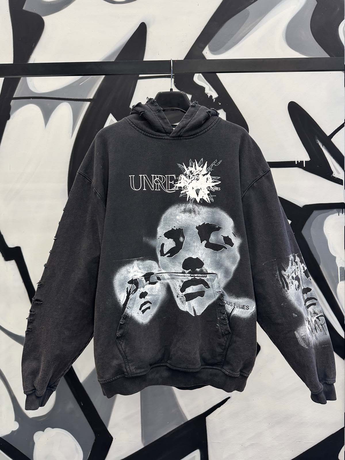 UNREAL Full Face Custom Destroyed Hoodie Size L