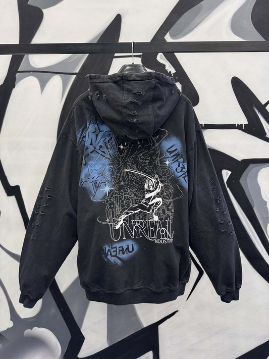 UNREAL Custom made Hoodie - Unique, destroyed 1/1 product with a durable paint finish on it.