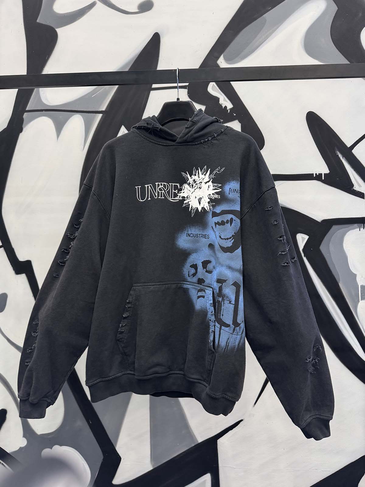 UNREAL Custom made Hoodie - Unique, destroyed 1/1 product with a durable paint finish on it.