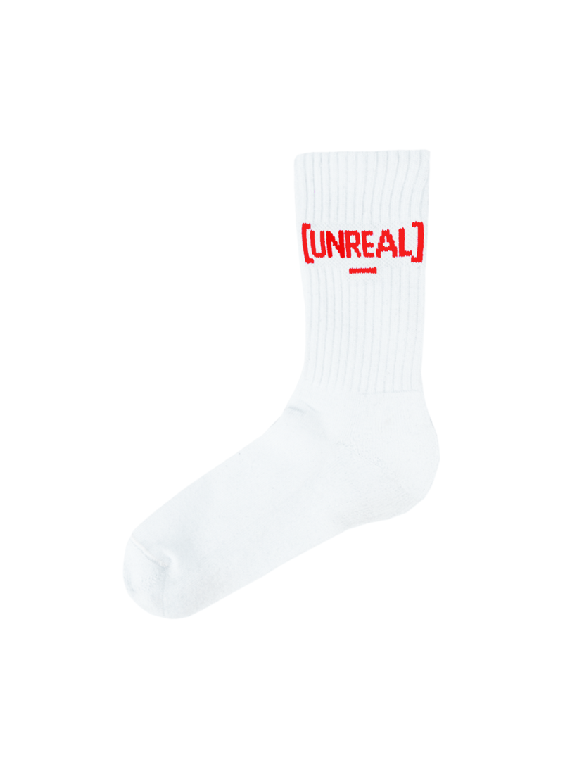 UNREAL - White/Red logo Socks - [UNREAL] Industries