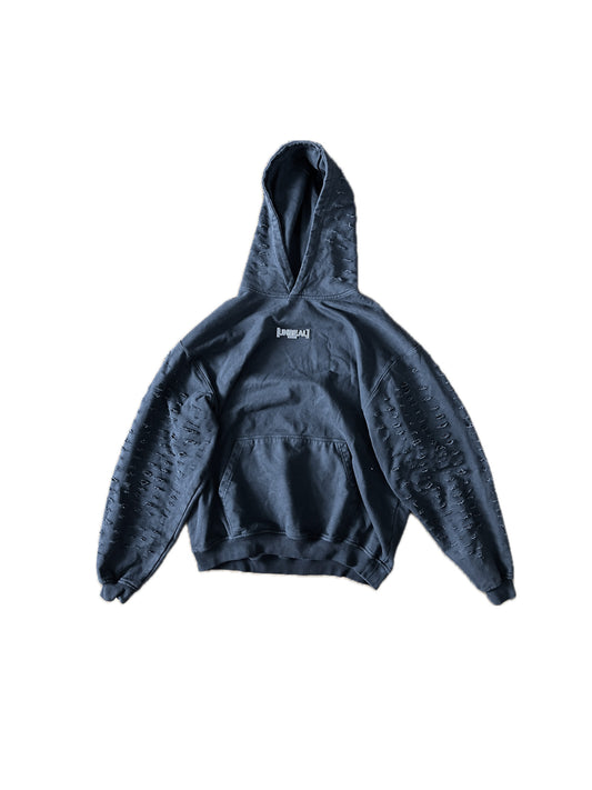 UNREAL DESTROYED Iron Hoodie Stone Washed Black