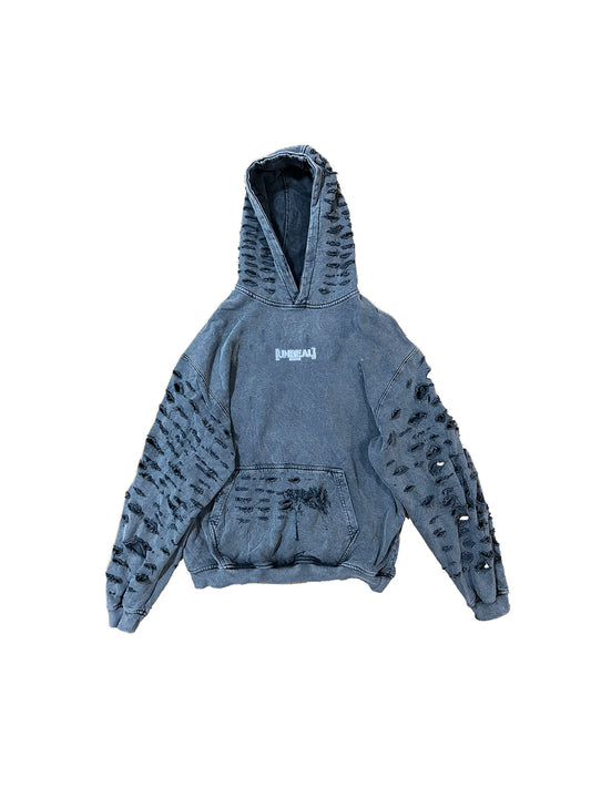 UNREAL DESTROYED Iron Hoodie Stone Washed Grey