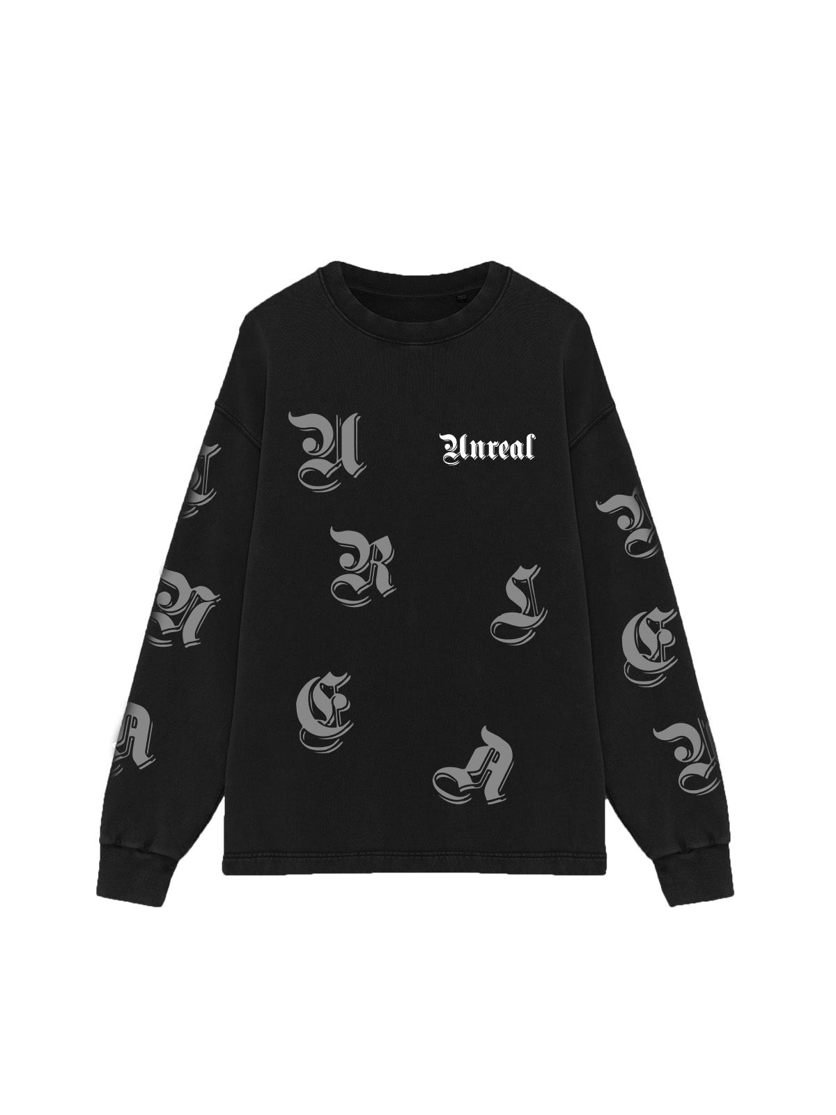 UNREAL LETTERS  Organic Cotton Crewneck Jet. Black